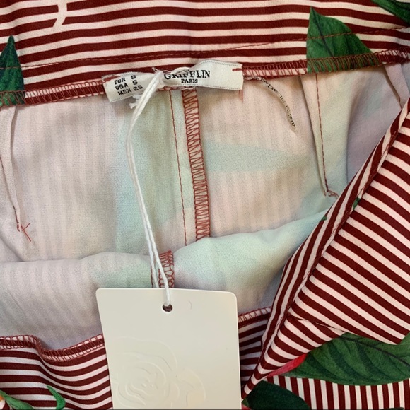 Red Striped Floral Stretch Skinny Pants Size 2 - Picture 4 of 5